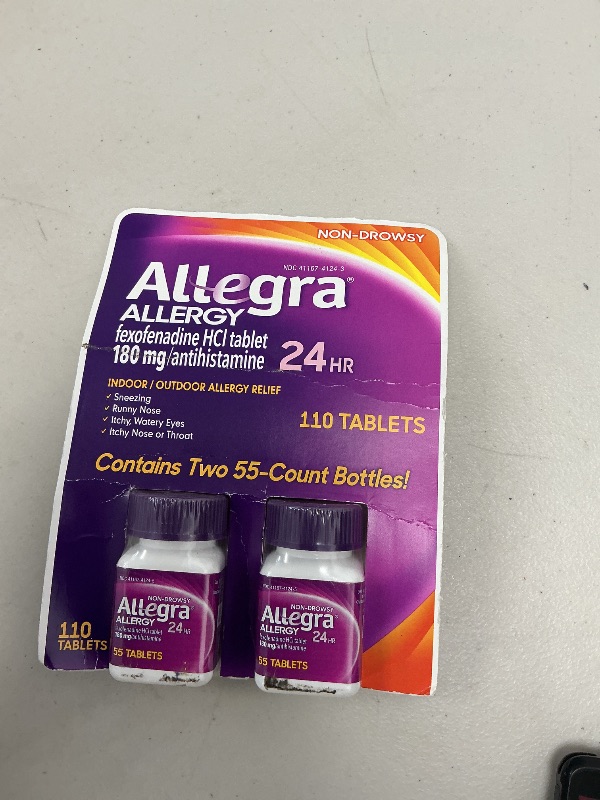 Photo 1 of Allegra 24 Hour Indoor and Outdoor Allergy Relief 180mg 55 Tablets, Pack of 2 (110 ct.)