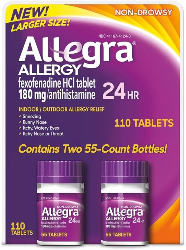 Photo 1 of Allegra 24 Hour Indoor and Outdoor Allergy Relief 180mg 55 Tablets, Pack of 2 (110 ct.)