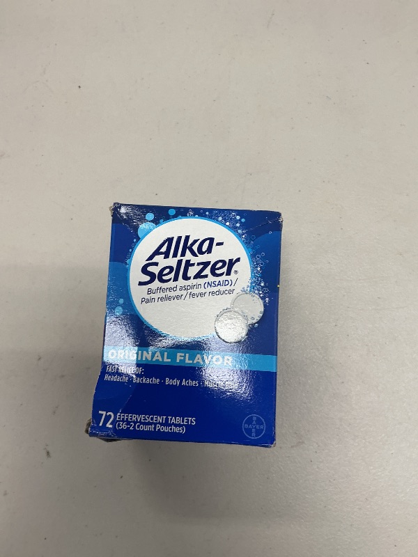Photo 1 of Alka-Seltzer Effervescent Tablets Original Flavor, Fast Multi-Symptom Relief from Headache and Body Ache, Dissolvable Effervescent Fizzy Tablets, 72 Ct