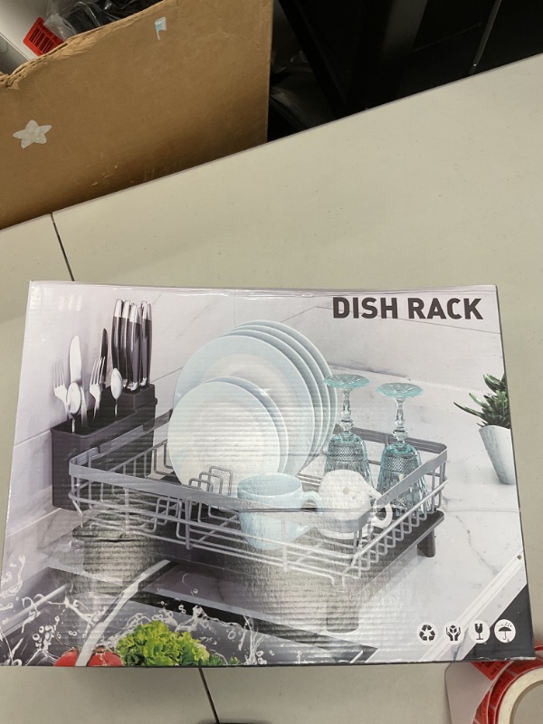 Photo 1 of MOUKABAL Dish Drying Rack, 2-in-1 Dish Rack with Extendable Sink Drying Rack, Dish Racks for Kitchen Counter, Rustproof Dish Drainer with Utensil Holder (Black)