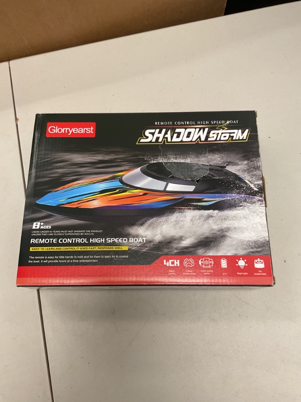 Photo 1 of Glorryearst Remote Control Boat for Kids RC Boats with LED Light 40+Min 2.4Gz Racing Boat for Lakes & Pools & Salt Water, Summer Toys Gifts for Boys 6 7 8 Years Old