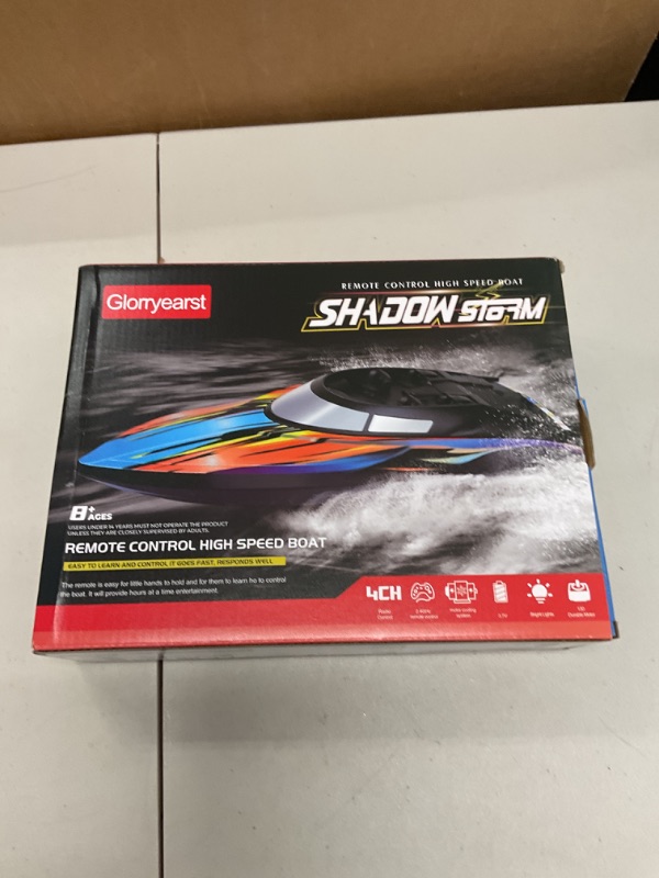 Photo 1 of Glorryearst Remote Control Boat for Kids RC Boats with LED Light 40+Min 2.4Gz Racing Boat for Lakes & Pools & Salt Water, Summer Toys Gifts for Boys 6 7 8 Years Old