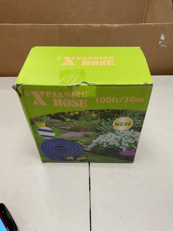 Photo 1 of 100 ft Expandable Garden Hose - All New 2025 Retractable Water Hoses with 3/4" Solid Brass Fittings, Extra Strength Fabric, 4-Layers Latex - Flexible Expanding Hose with 10 Pattern Spray Nozzle