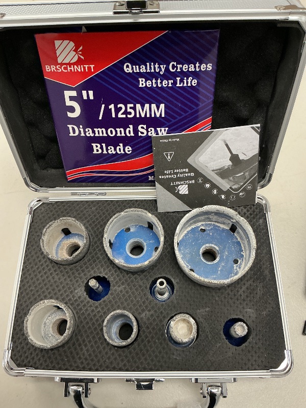 Photo 1 of Diamond Core Drill Bit Set for Porcelain Tile Ceramic Marble Granite Drilling,BRSCHNITT 9pcs Vacuum Brazed Diamond Hole Saw with 5/8-11 Thread ?1/4" 3/8" 4/5" 1-3/8" 2" 2-1/2"?