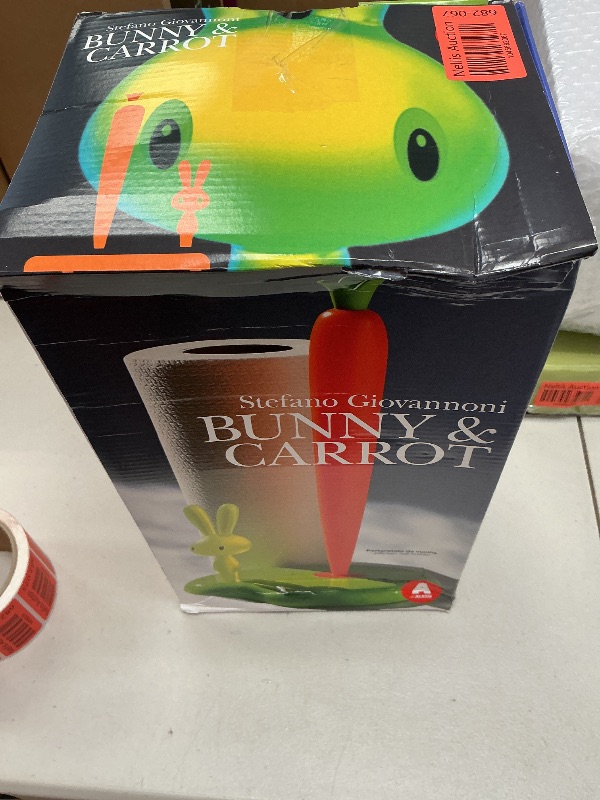 Photo 1 of Alessi | Bunny & Carrot ASG42/H R - Design Kitchen Roll Holder, Thermoplastic Resin, White