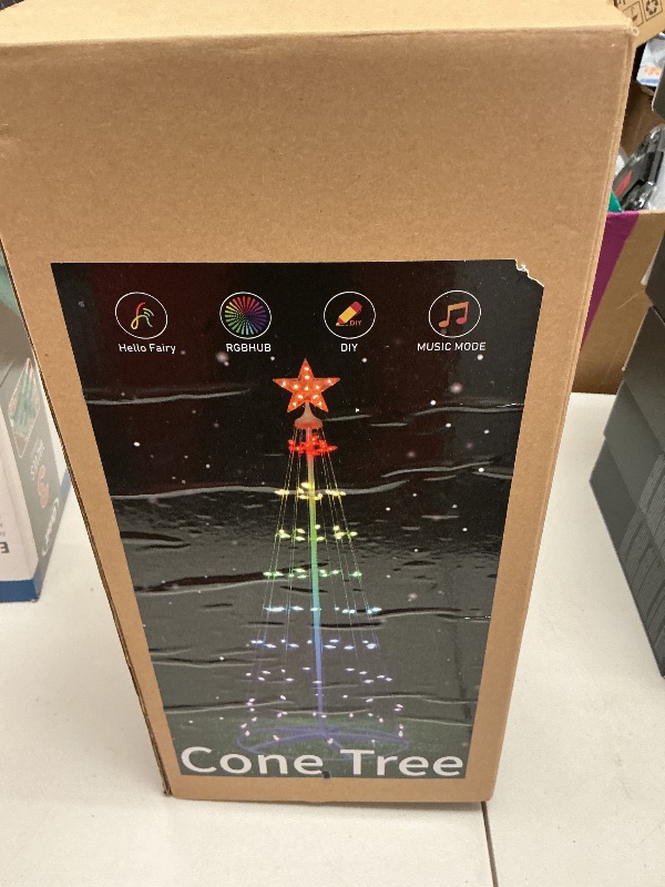 Photo 1 of Minetom 6 Ft Smart Christmas Cone Tree, 118 C6 LED Lights with Star Topper, Music Sync, App & Remote Control, DIY Lighting, Timer, Waterproof for Indoor/Outdoor Decorations