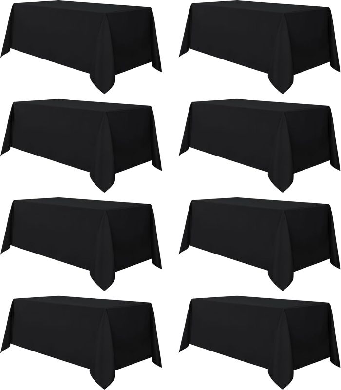 Photo 1 of sancua 8 Pack Black Tablecloth 90 x 132 Inch - Rectangle Table Cloth for 6 Feet Tables Stain and Wrinkle Resistant Washable Polyester Table Cover for Dining Wedding Banquet Party Buffet Restaurant