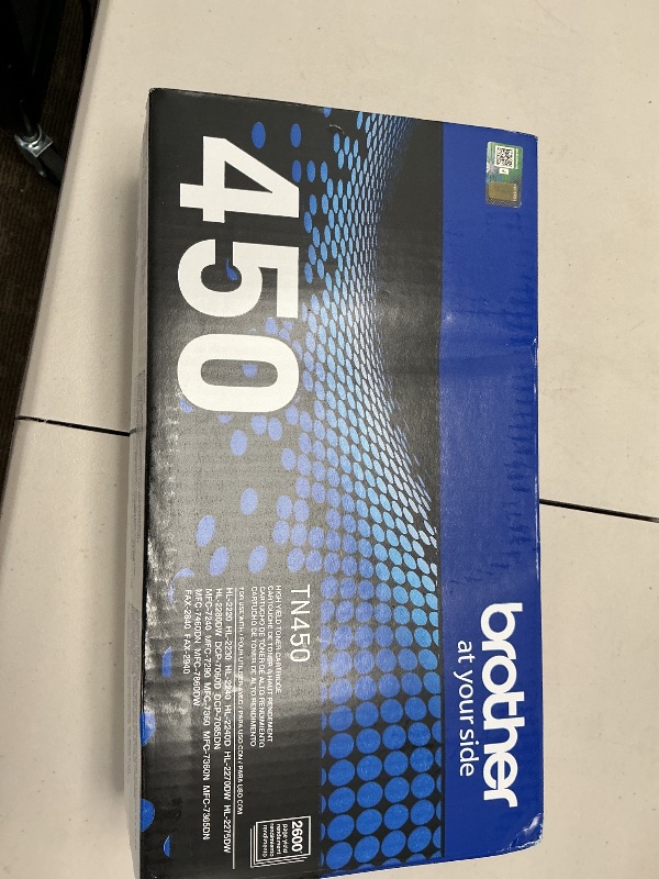 Photo 1 of Brother Genuine TN450  High Yield Black Toner Cartridge with Approximately 2,600 Page Yield/Cartridge