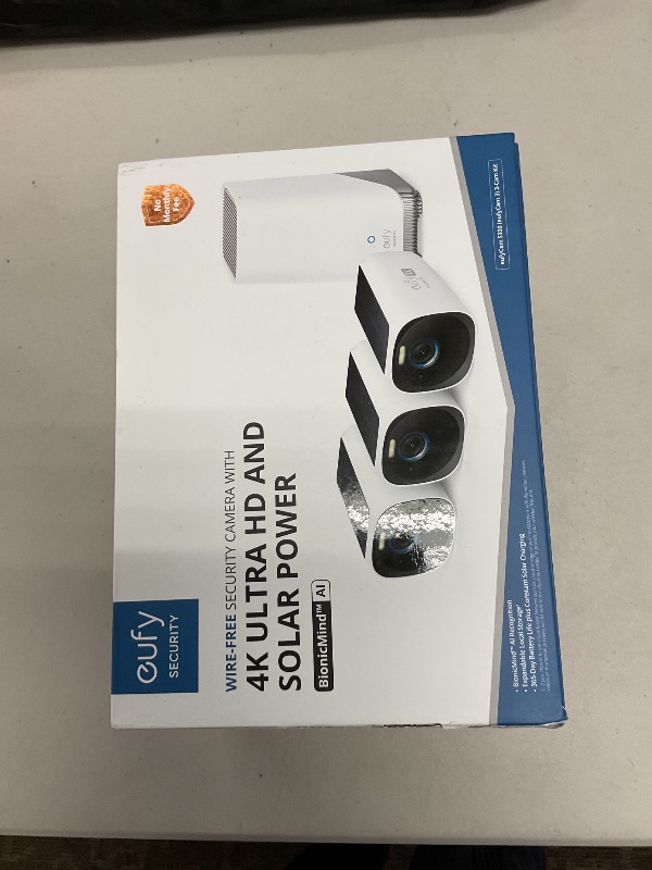 Photo 1 of eufy Security eufyCam 3-Cam Kit,Security Camera Outdoor Wireless,4K Camera with Integrated Solar Panel,Forever Power,Face Recognition AI,Expandable Local Storage up to 16TB,2.4 GHz Wi-Fi(Renewed)
