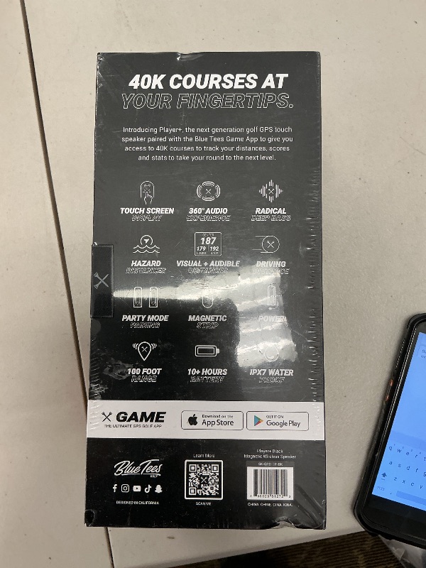 Photo 1 of Blue Tees Golf Player+ GPS Speaker with Touch Screen Display, 10+ Hours Battery, 40,000+ Courses, Visual + Audible Distance, Hazard Distance - IPX7 Waterproof (Black)