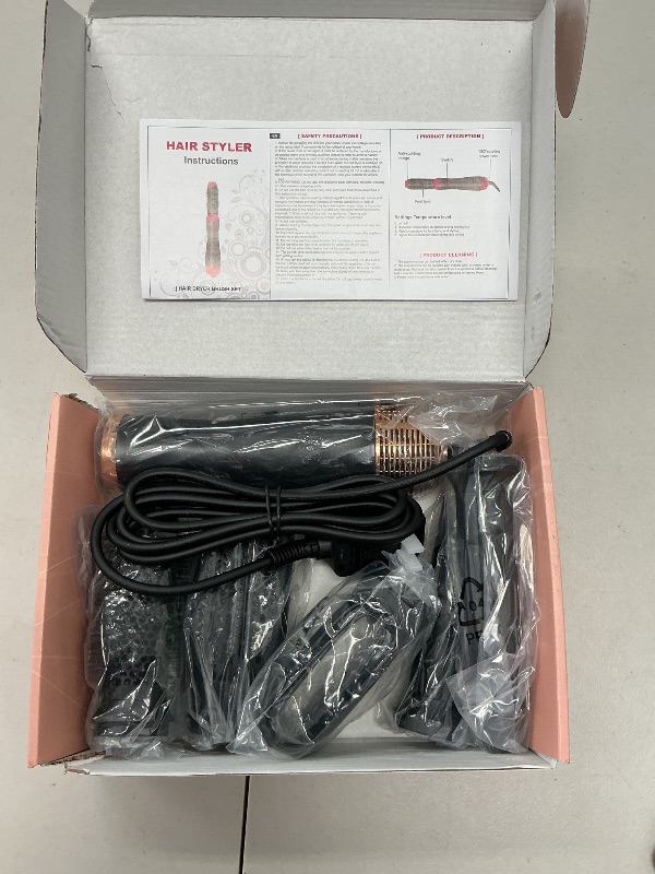 Photo 1 of Hair Blow Dryer Styler Set, 5 in 1 Hot Air Brush Auto Wrap Curlers & Straightener & Volumizer Pro Kit, Ionic Technology, 60000RPM High Speed Drying, Round Comb Multi Styler Anion Electric