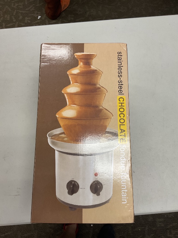 Photo 1 of 4 Tier Chocolate Fondue, Stainless Steel Electric Chocolate Fondue Fountain Set with 6 Pieces of Stainless Steel Forks Melts Cheese, Candy and Liqueur, 4-lb Capacity