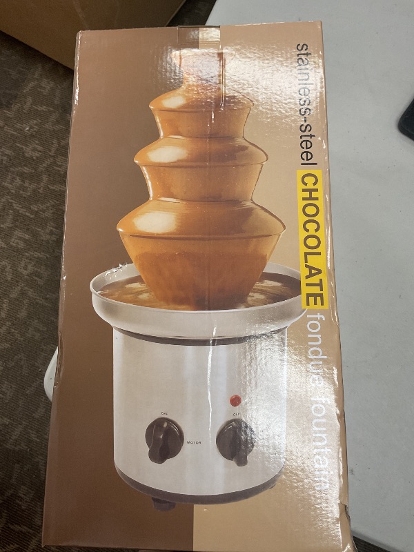 Photo 1 of 4 Tier Chocolate Fondue, Stainless Steel Electric Chocolate Fondue Fountain Set with 6 Pieces of Stainless Steel Forks Melts Cheese, Candy and Liqueur, 4-lb Capacity