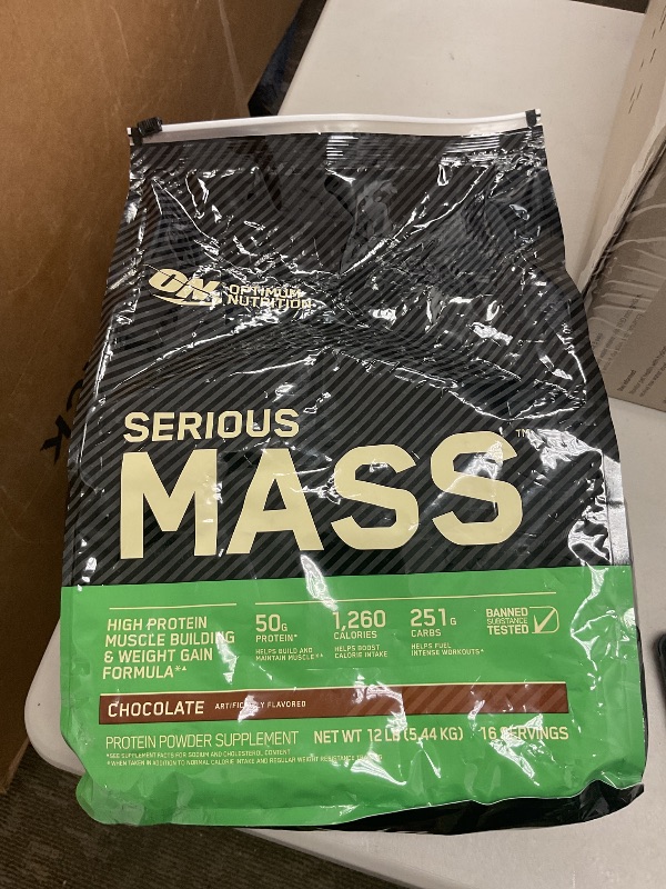 Photo 1 of Optimum Nutrition Serious Mass, Weight Gainer Protein Powder, Mass Gainer, Vitamin C and Zinc for Immune Support, Creatine, Chocolate, 12 Pound (Packaging May Vary)