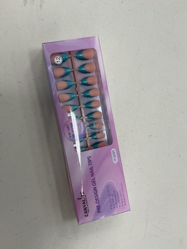 Photo 1 of Canvalite Chrome French Tip Press on Nails - Pre-Colored Quick and Easy Press on Nails Medium Almond Fake Nails with Designs DIY Gel Nail Tips 150Pcs, Dark Blue