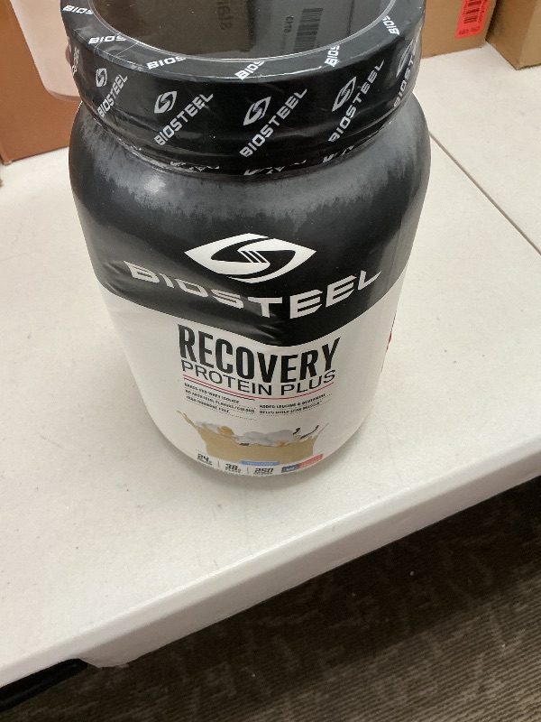 Photo 1 of BIOSTEEL Recovery Protein Plus Powder Supplement, Grass-Fed and Non-GMO Formula, Vanilla, 27 Servings