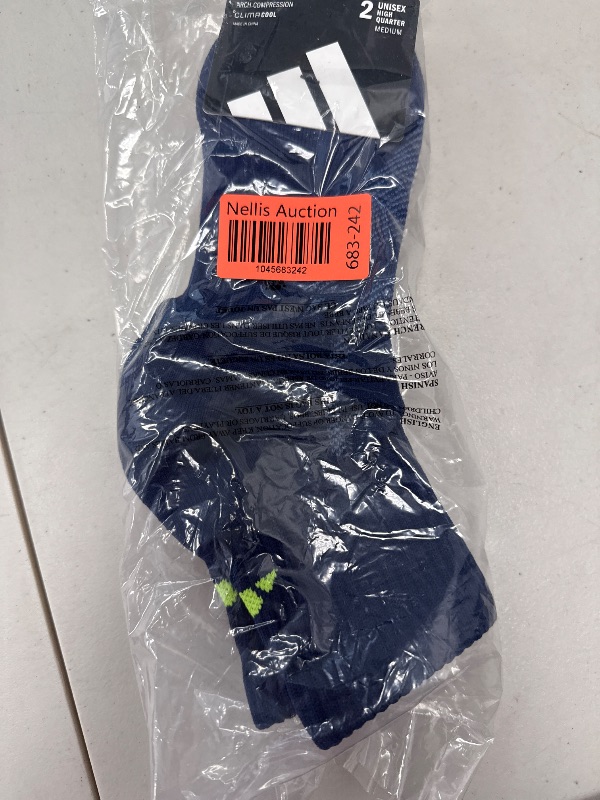 Photo 1 of adidas Superlite Performance High Quarter Socks (2-Pair), Above The Ankle fit, Dark Blue/Lucid Lemon Yellow/White, M