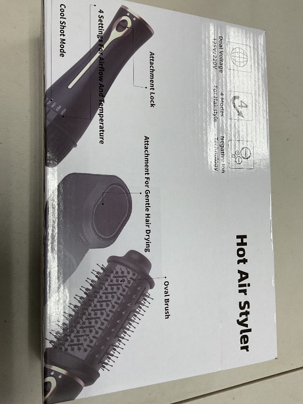 Photo 1 of Dual Voltage Hair Dryer Brush, Wizchark Blow Dryer Brush for Straightening/Curling/Drying, One-Step Hot Air Brush & Volumizer W/Negative, 4 Temperature Settings, Detachable Design for European Travel