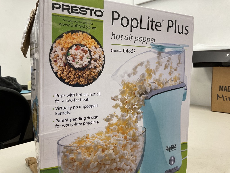 Photo 1 of Presto 04867 Poplite Plus Hot Air Popcorn Popper - Built-In Measuring Cup + Melts Butter, Easy to Clean, Built-In Cord Wrap, 18 Cups, Aqua