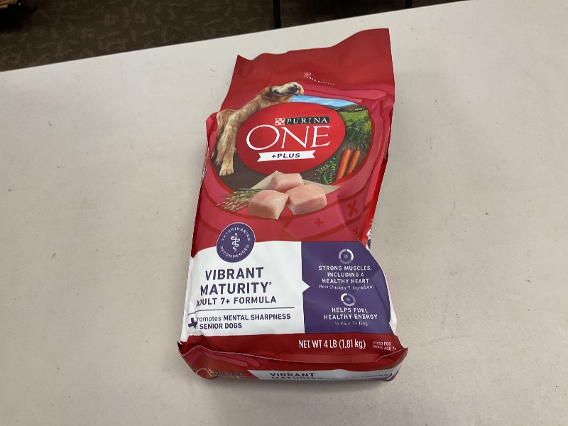 Photo 1 of Purina ONE High Protein + Vibrant Maturity 7 Plus Formula Dry Senior Dog Food, 4-lb bag