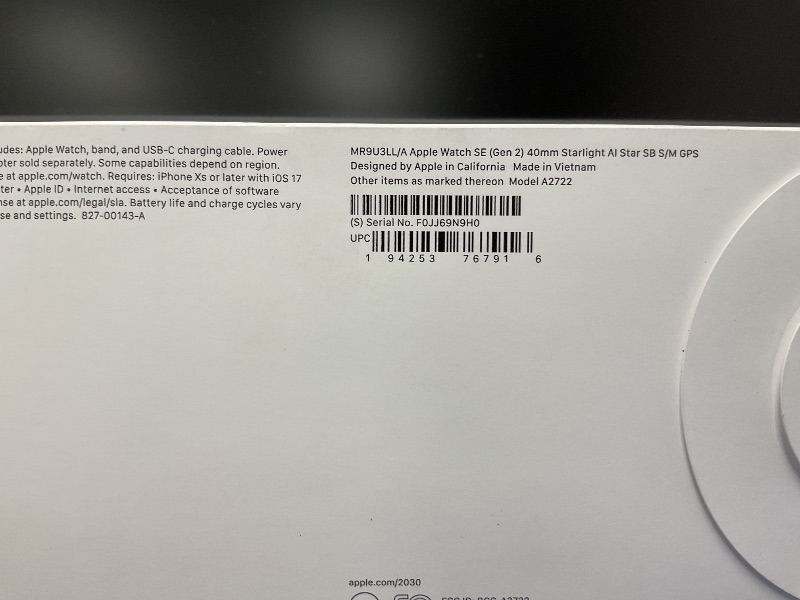 Photo 1 of Apple Watch SE (2nd Gen) [GPS 40mm] Smartwatch with Starlight Aluminum Case with Starlight Sport Band S/M. Fitness & Sleep Tracker, Crash Detection, Heart Rate Monitor