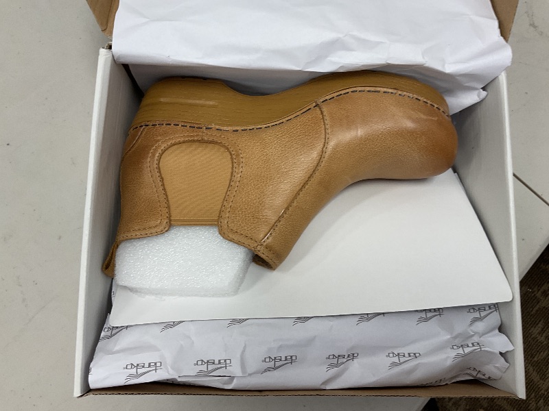 Photo 1 of Dansko Frankie Classic Stapled Clog in Ankle Boot Style for Women - Anti-Fatigue Rocker Bottom Promotes Forward Foot Motion - Premium Leather Uppers for Long-Lasting Wear Honey 7.5-8 M US