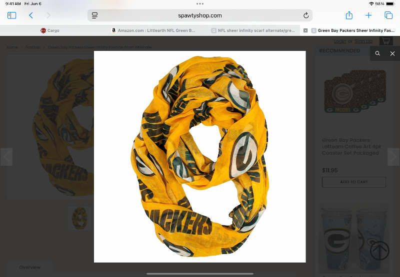 Photo 1 of Green Bay Packers Sheer Infinity Fashion Scarf Alternate 70X25
