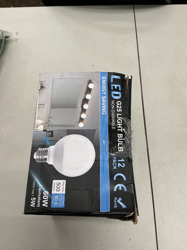 Photo 1 of Cotanic 5000K Daylight LED Globe Light Bulbs, E26 Standard Base, 5W(60 Watt Equivalent Incandescent Replacement), 500LM, Non-Dimmable, 12 Pack Bathroom G25 Vanity Light Bulb