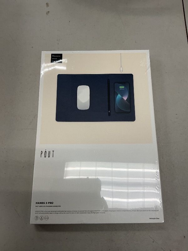 Photo 1 of POUT H3 PRO Wireless Charging Mouse Pad – Qi-Enabled Fast Charger with Anti-Slip Base & Smooth Surface for Phones and Earbuds – Sleek Desk Accessory for Home & Office (Midnight Blue)