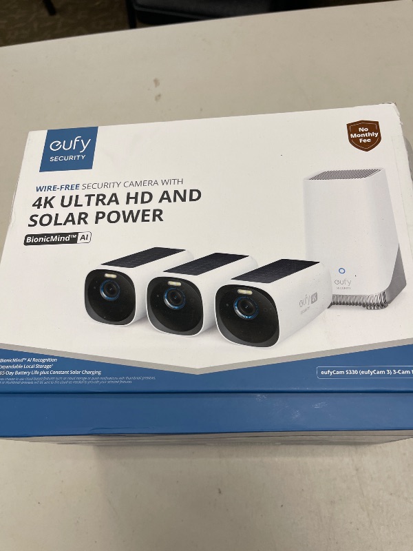 Photo 1 of eufy Security eufyCam 3-Cam Kit,Security Camera Outdoor Wireless,4K Camera with Integrated Solar Panel,Forever Power,Face Recognition AI,Expandable Local Storage up to 16TB,2.4 GHz Wi-Fi(Renewed)