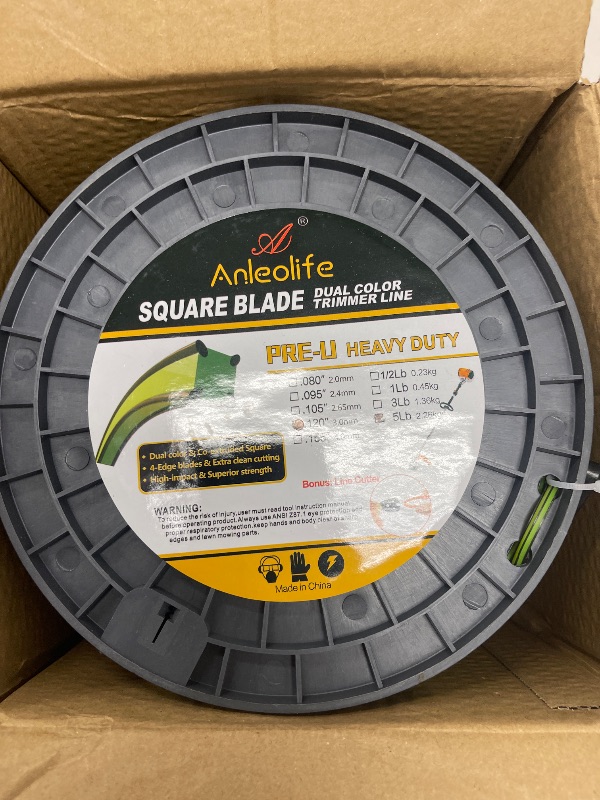 Photo 1 of A ANLEOLIFE 5-Pound Commercial Square .120-Inch-by-771-ft Trimmer Line Spool,Pre-U Co-Extruded Multi-Blade Weed Eater String, Green