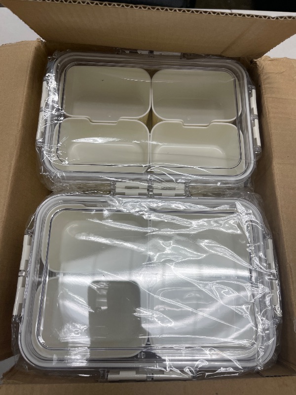 Photo 1 of REMEIT 2 Pack Snack Box Container with 2 Small Serving Tray Divided Serving Tray with Lid and Handle Snack Box Charcuterie Container for Portable Snack Platter, Clear Organizer for Fruit Snack