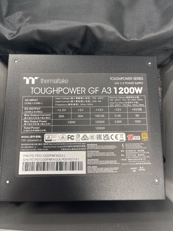 Photo 1 of Thermaltake Toughpower GF A3 1200W, True 600W 12VHPWR Connectors on PSU & NVIDIA RTX 40 Series, ATX 3.0/PCI-E 5.0, 80+ Gold, SLI/Crossfire Ready Power Supply, PS-TPD-1200FNFAGU-L, 10 Year Warranty