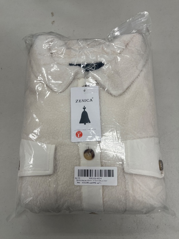 Photo 1 of ZESICA Womens Winter Casual Sherpa Fleece Jacket Long Sleeve Button Solid Warm Fuzzy Outwear Coat Pockets,Beige,Large