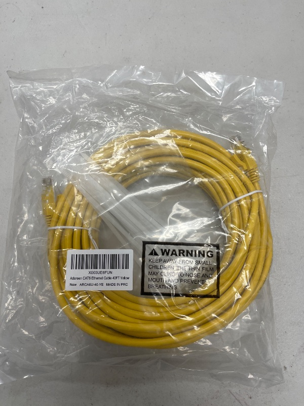 Photo 1 of Adoreen Cat 6 Ethernet Cable 40 Ft-Yellow, Outdoor & Indoor Snagless Long Round RJ45 Network Cable, POE, Soft Flexible Gbps Internet LAN Computer Patch Cord for Router Modem Switch Fast Gaming+ Ties