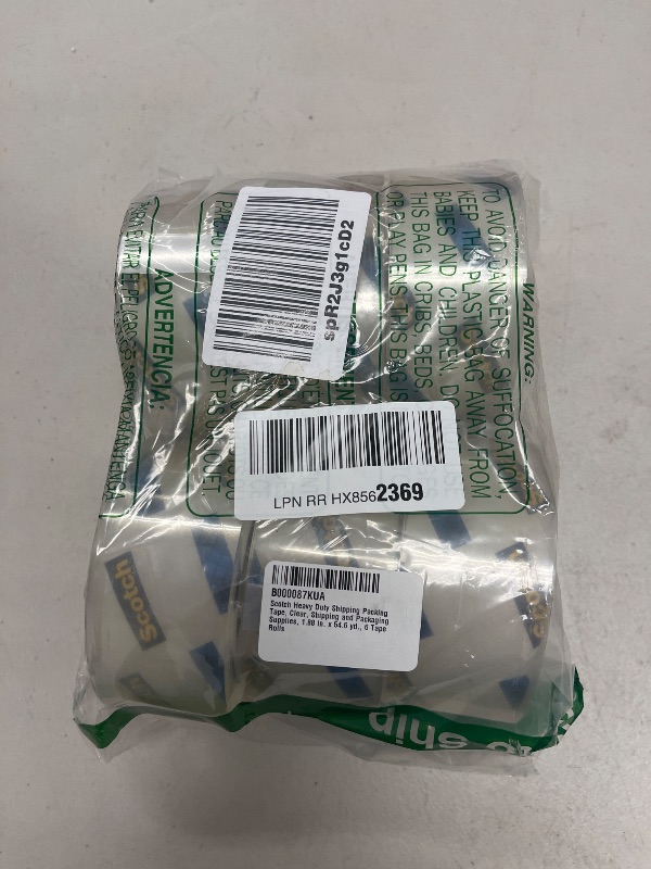 Photo 1 of Scotch Heavy Duty Shipping Packing Tape, Clear, Shipping and Packaging Supplies, 1.88 in. x 54.6 yd., 6 Tape Rolls