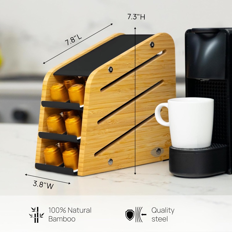 Photo 1 of 
Ibyx Wooden Coffee Pod Dispenser for Kitchen Counterspace - 3 Tier Pod Dispenser With 30 Nespresso Pods Storage Capacity - Natural Bamboo Body