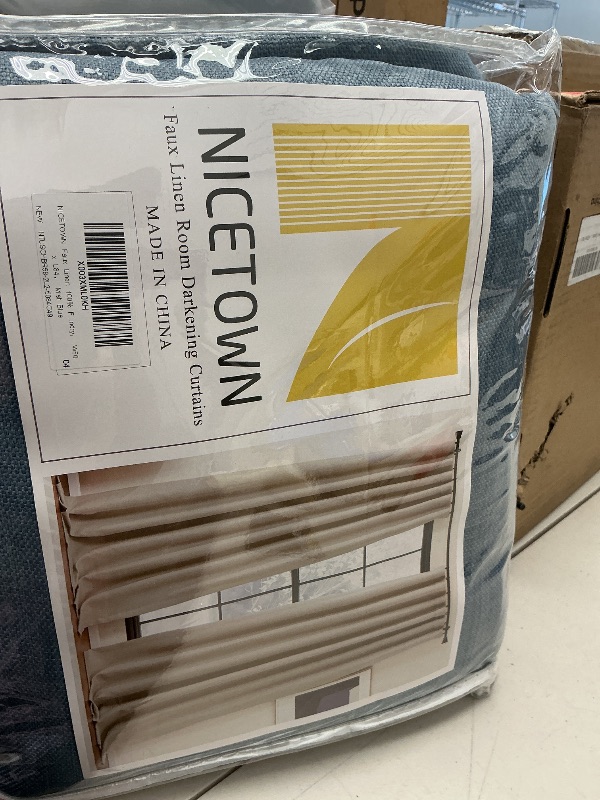 Photo 1 of NICETOWN Faux Linen 100% Full Blackout Curtains 84 inch Length 2 Panels Set, Pinch Pleated Linen Blend Noise Reducing Thermal Thick Window Drapes for Bedroom/Laundry, W50 x L84, Mist Blue