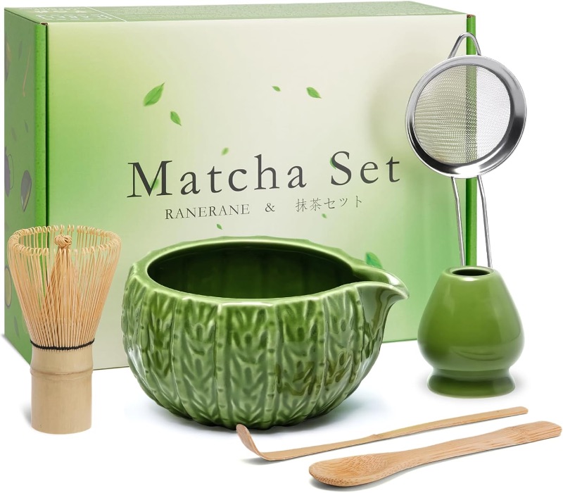 Photo 1 of Matcha Whisk Set,Matcha Bowl with Spout,Matcha Whisk(Chasen) and Holder,Matcha Sifter and Bamboo Matcha Spoon,Scoop Matcha Making Kit 6Pcs Light Green