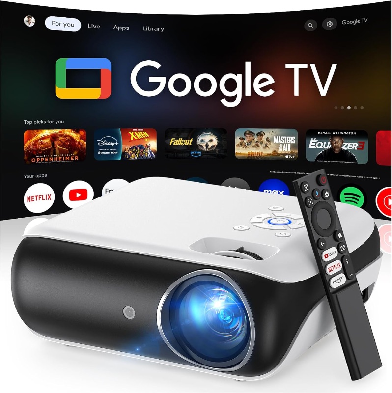 Photo 1 of Official Licensed Google TV Smart Projector, HAPPRUN 4K UHD Home Theater with Dolby Sound, Wi-Fi & Bluetooth, Built-in Streaming Apps, Compatible with Games Consoles & Smartphone, Indoor & Outdoor Use