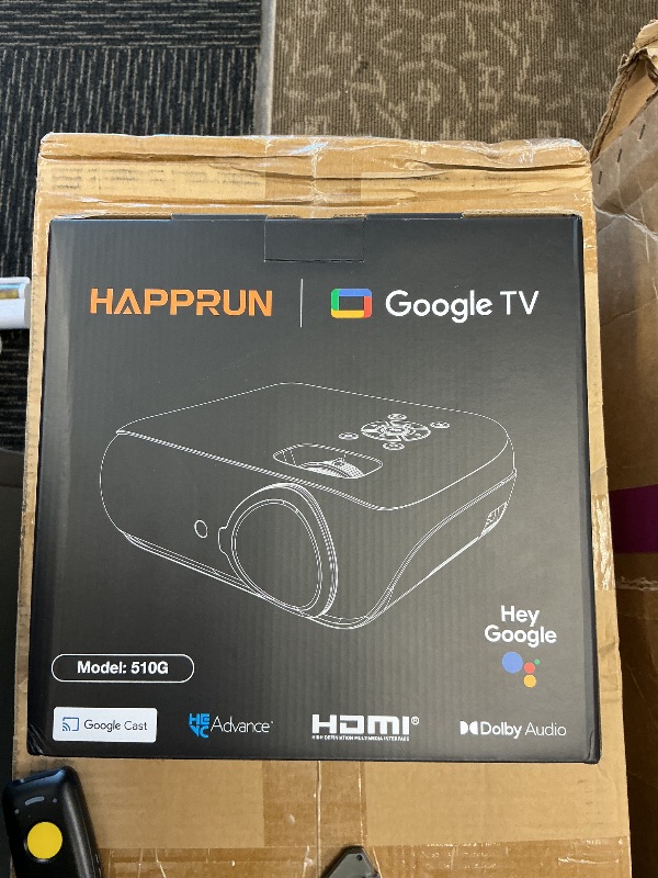 Photo 1 of Official Licensed Google TV Smart Projector, HAPPRUN 4K UHD Home Theater with Dolby Sound, Wi-Fi & Bluetooth, Built-in Streaming Apps, Compatible with Games Consoles & Smartphone, Indoor & Outdoor Use