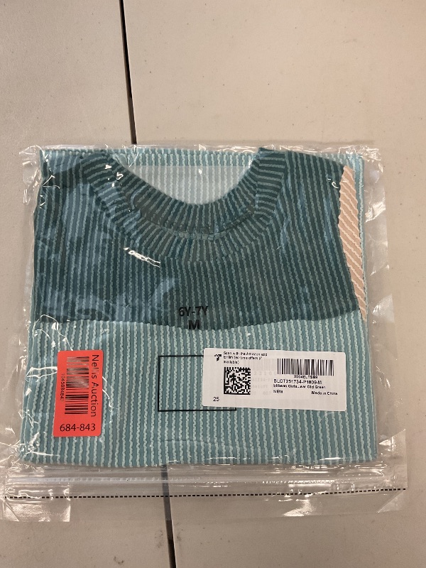 Photo 1 of blibean Girls Summer Shirts Big Kid Short Sleeve Tops Striped Color Block Blouse Little Girl Tee Shirt Casual Tunic Clothes Size 6-7 Year Old Green