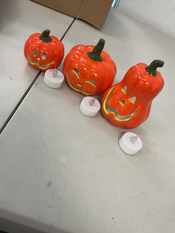 Photo 1 of Ceramic orange pumpkins decor for Halloween with battery candles 
