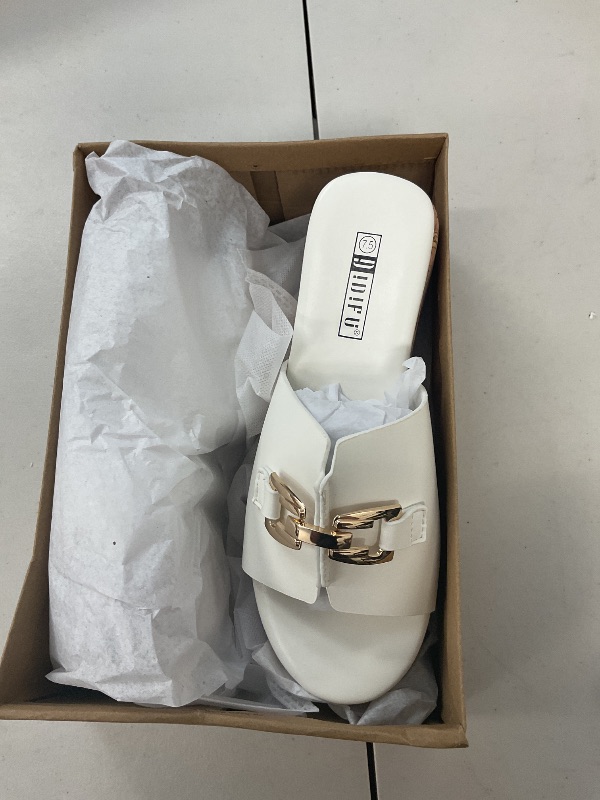 Photo 1 of IDIFU White Platform Sandals Open Toe Wedge Sandals for Women Dressy with Metal Chain Slip on Cute Summer Beach Chunky Slide Sandals Shoes Comfortable Casual Flatform Cork Wedges(White Pu, 7.5)