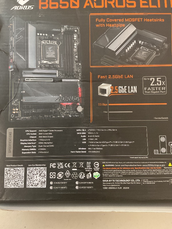 Photo 1 of GIGABYTE B650 AORUS Elite AX AMD B650 ATX Motherboard with DDR5, PCIe 5.0, WiFi 6E, 5-Year Warranty