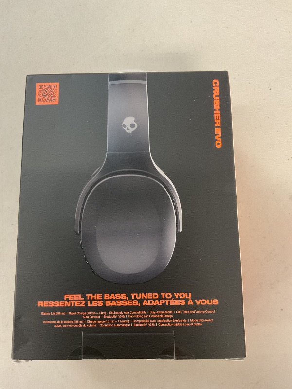 Photo 1 of Skullcandy Crusher Evo Wireless Bluetooth Headphones with Multi-Sensory Bass, Noise Isolating Over-Ear Fit, Up to 40 Hours Battery, Microphone for iPhone Android - Asphalt
