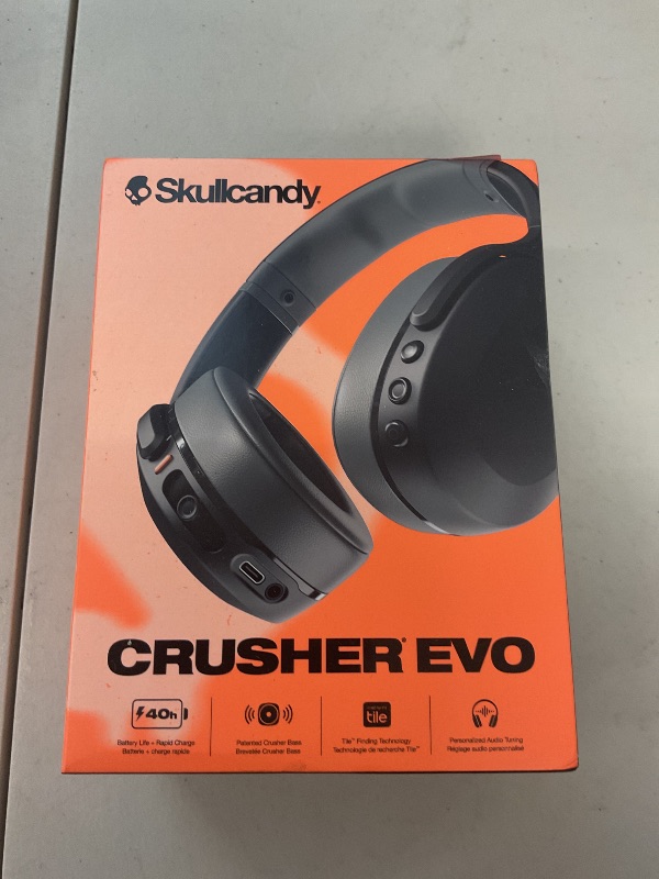Photo 1 of Skullcandy Crusher Evo Wireless Bluetooth Headphones with Multi-Sensory Bass, Noise Isolating Over-Ear Fit, Up to 40 Hours Battery, Microphone for iPhone Android - Asphalt