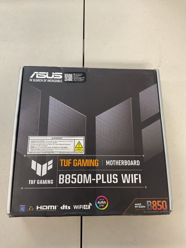 Photo 1 of ASUS TUF Gaming B850M-PLUS WiFi AMD AM5 B850 mATX Motherboard, 14+2+1 80A DrMOS Stages, DDR5, PCIe 5.0, 3X M.2, Wi-Fi 6E, 2.5Gb LAN, DP, HDMI™, USB 10Gbps & 20Gbps Type-C®, BIOS Flashback™, Aura Sync