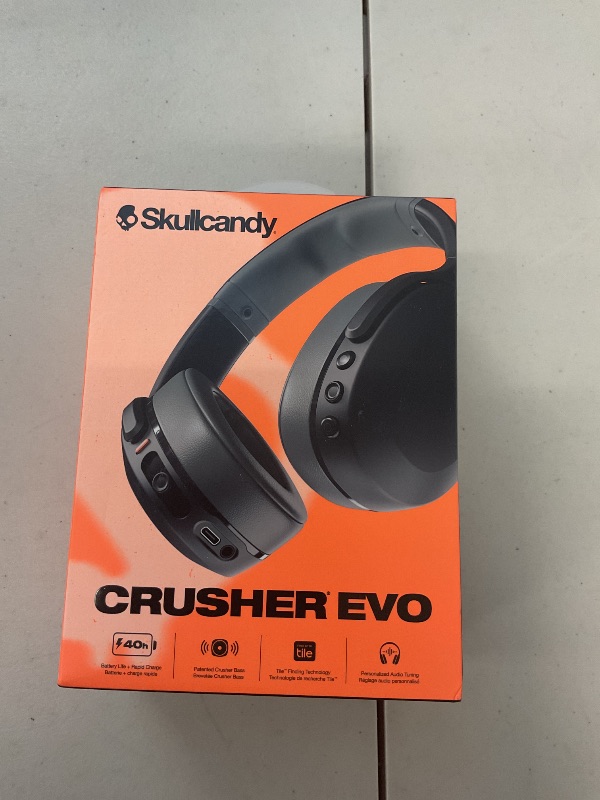 Photo 1 of Skullcandy Crusher Evo Wireless Bluetooth Headphones with Multi-Sensory Bass, Noise Isolating Over-Ear Fit, Up to 40 Hours Battery, Microphone for iPhone Android - Asphalt