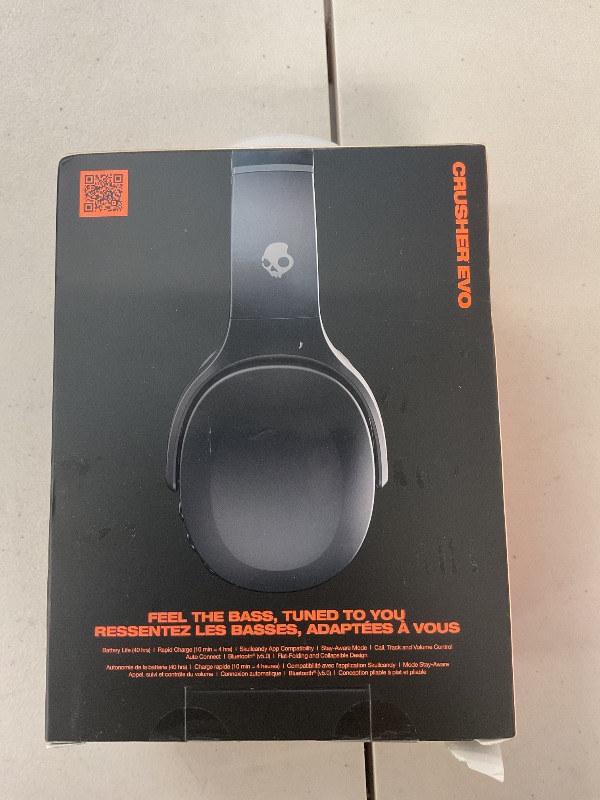 Photo 1 of Skullcandy Crusher Evo Wireless Bluetooth Headphones with Multi-Sensory Bass, Noise Isolating Over-Ear Fit, Up to 40 Hours Battery, Microphone for iPhone Android - Asphalt